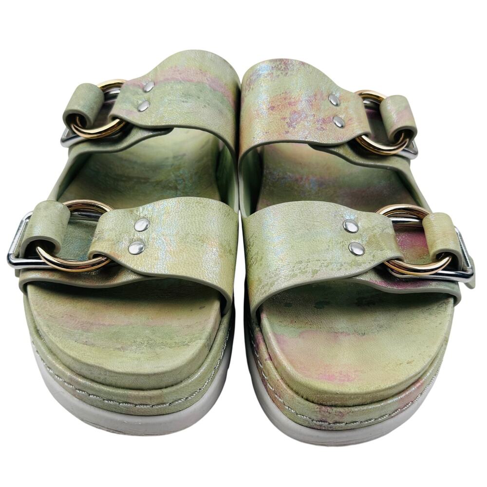 J/SLIDES Baha Leather Double-buckle Slide Sandals In Mint Ariel Women's Size 9